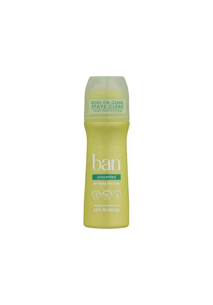 Ban Unscented Roll-On Antiperspirant Deodorant, 3.5 oz - 24 Hour Invisible Protection - Image 2