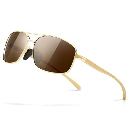 SUNGAIT Ultra Lightweight Rectangular Polarized Sunglasses Men UV400 Protection (Gold Frame Brown Lens, 62) Metal Frame SGT458 JKC-CA - Image 1