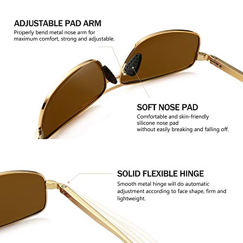 SUNGAIT Ultra Lightweight Rectangular Polarized Sunglasses Men UV400 Protection (Gold Frame Brown Lens, 62) Metal Frame SGT458 JKC-CA - Image 4