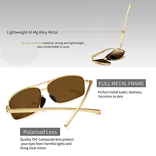 SUNGAIT Ultra Lightweight Rectangular Polarized Sunglasses Men UV400 Protection (Gold Frame Brown Lens, 62) Metal Frame SGT458 JKC-CA - Image 3