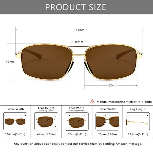 SUNGAIT Ultra Lightweight Rectangular Polarized Sunglasses Men UV400 Protection (Gold Frame Brown Lens, 62) Metal Frame SGT458 JKC-CA - Image 5