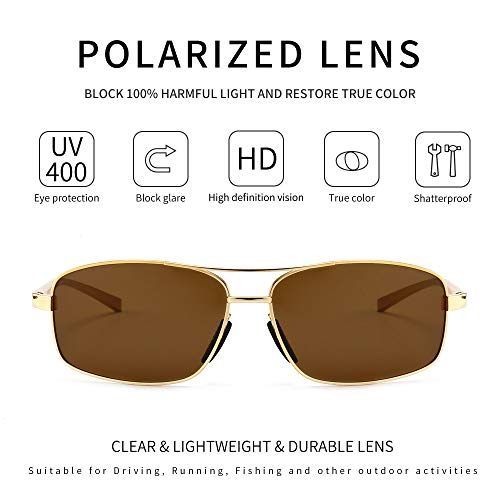 SUNGAIT Ultra Lightweight Rectangular Polarized Sunglasses Men UV400 Protection (Gold Frame Brown Lens, 62) Metal Frame SGT458 JKC-CA - Image 2