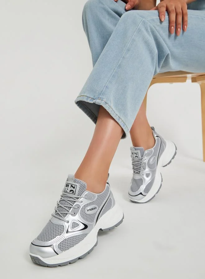 ستايلي Styli Round Toe Lace-Up Chunky Sneakers with Back Pull Tab