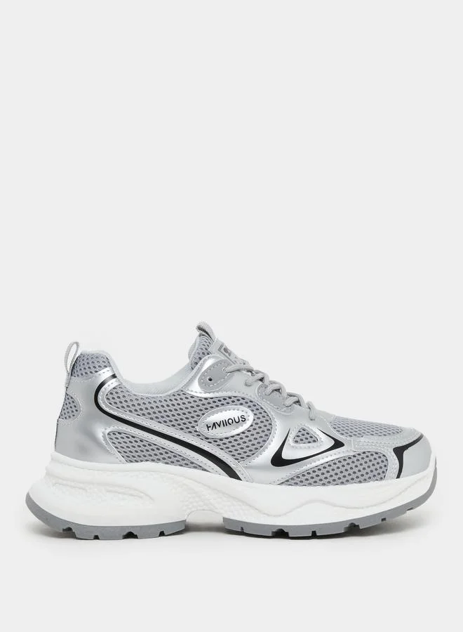 ستايلي Styli Round Toe Lace-Up Chunky Sneakers with Back Pull Tab