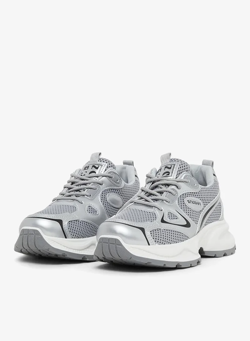 Styli Active Round Toe Lace-Up Chunky Sneakers with Back Pull Tab