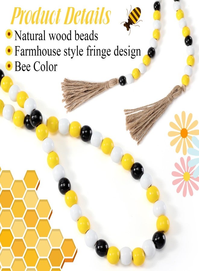 Equsion Christmas Wooden Bead Garland with Tassels, Vintage Bead Garland Tray Decoration, Vase Wall Children's Room Art Room Birthday Party Home Xmas Tree Decoration(Bee Color,9.8 ft) - Image 3