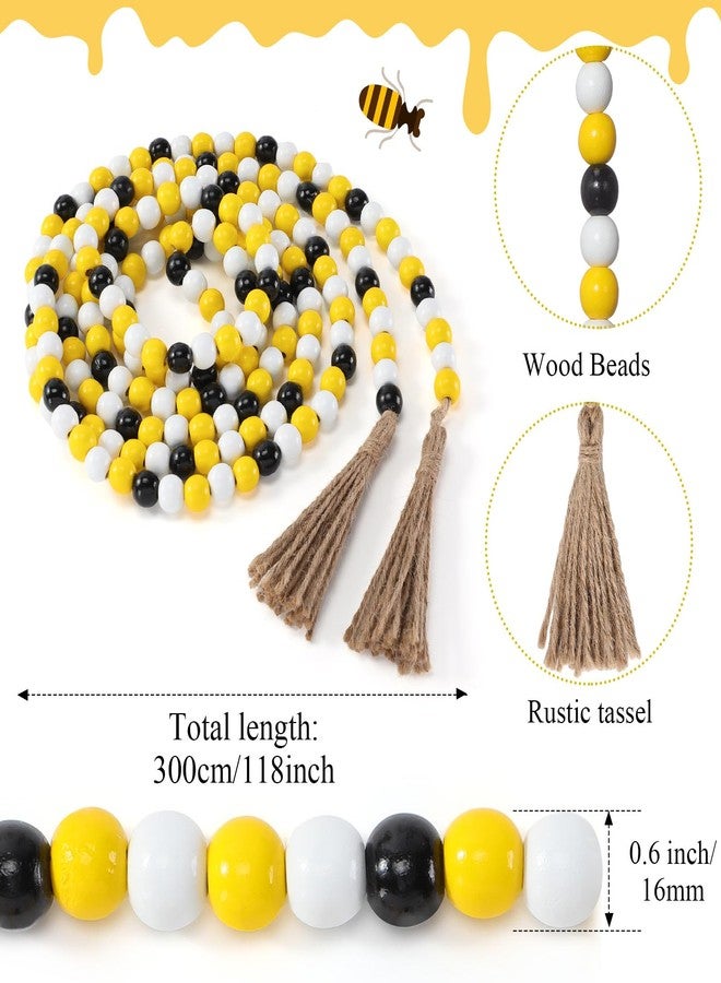 Equsion Christmas Wooden Bead Garland with Tassels, Vintage Bead Garland Tray Decoration, Vase Wall Children's Room Art Room Birthday Party Home Xmas Tree Decoration(Bee Color,9.8 ft) - Image 2