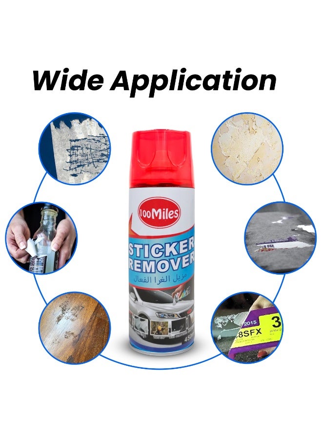 100Miles Sticker Remover Spray Fast-Acting, Dual-Purpose Adhesive & Decal Remover for Home, Car, Paint, and Glass, 450ML - Image 4
