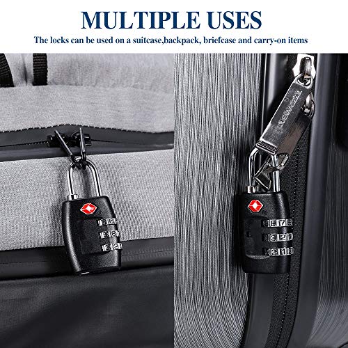 Cluckyu TSA Luggage Locks (4Pack) - 3 Digit Combination Padlocks - Approved Travel Lock for Suitcases & Baggage (Black) - Image 4