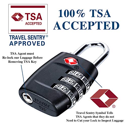 Cluckyu TSA Luggage Locks (4Pack) - 3 Digit Combination Padlocks - Approved Travel Lock for Suitcases & Baggage (Black) - Image 3