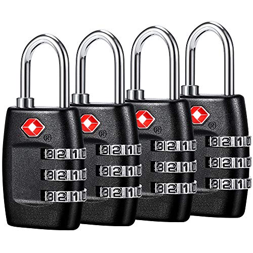 Cluckyu TSA Luggage Locks (4Pack) - 3 Digit Combination Padlocks - Approved Travel Lock for Suitcases & Baggage (Black) - Image 1