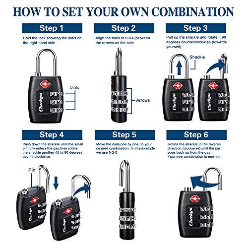 Cluckyu TSA Luggage Locks (4Pack) - 3 Digit Combination Padlocks - Approved Travel Lock for Suitcases & Baggage (Black) - Image 2