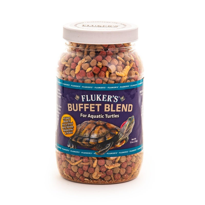 Fluker's Buffet Blend Aquatic Formula, Turtle Food with Freeze, Dried Shrimp, Mealworms, and Vitamin Enriched Pellets, 7.5 oz - Image 1