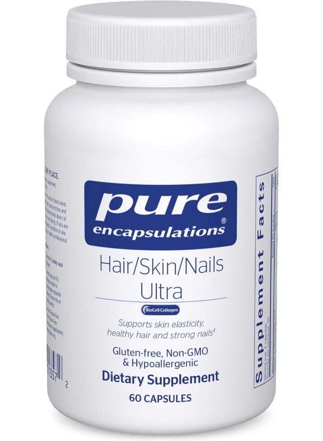 Pure Encapsulations - Hair/Skin/Nails Ultra - Hypoallergenic Supplement Supports Skin Elasticity, Hydration, Hair, and Nails* - 60 Capsules - Image 1