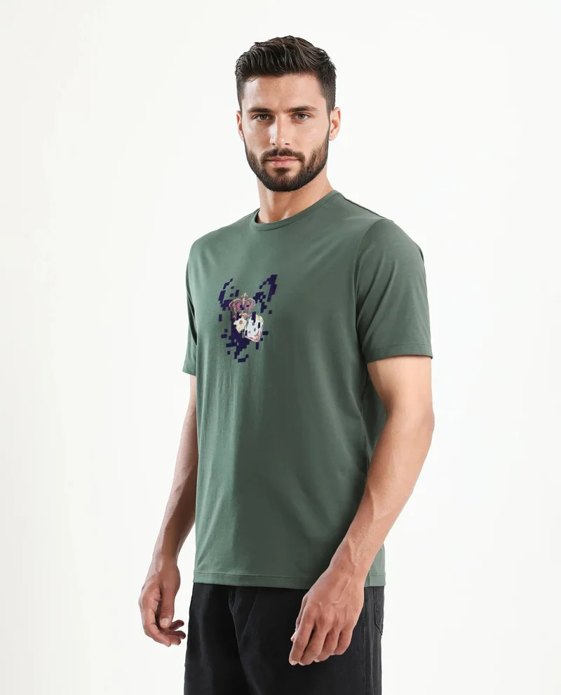 Rare Rabbit Men's Graphic Print Regular Fit T-Shirt