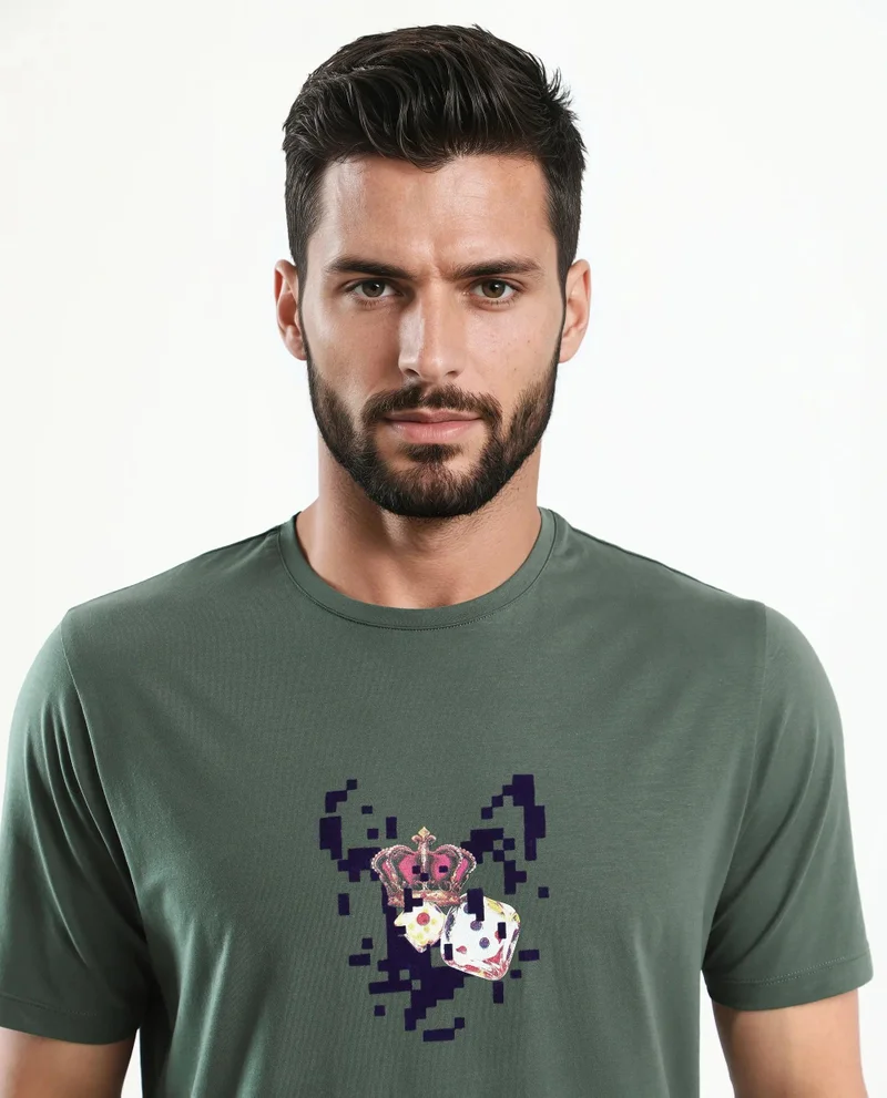 Rare Rabbit Men's Graphic Print Regular Fit T-Shirt