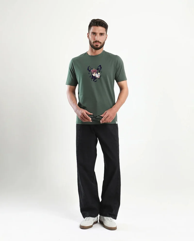 Rare Rabbit Men's Graphic Print Regular Fit T-Shirt