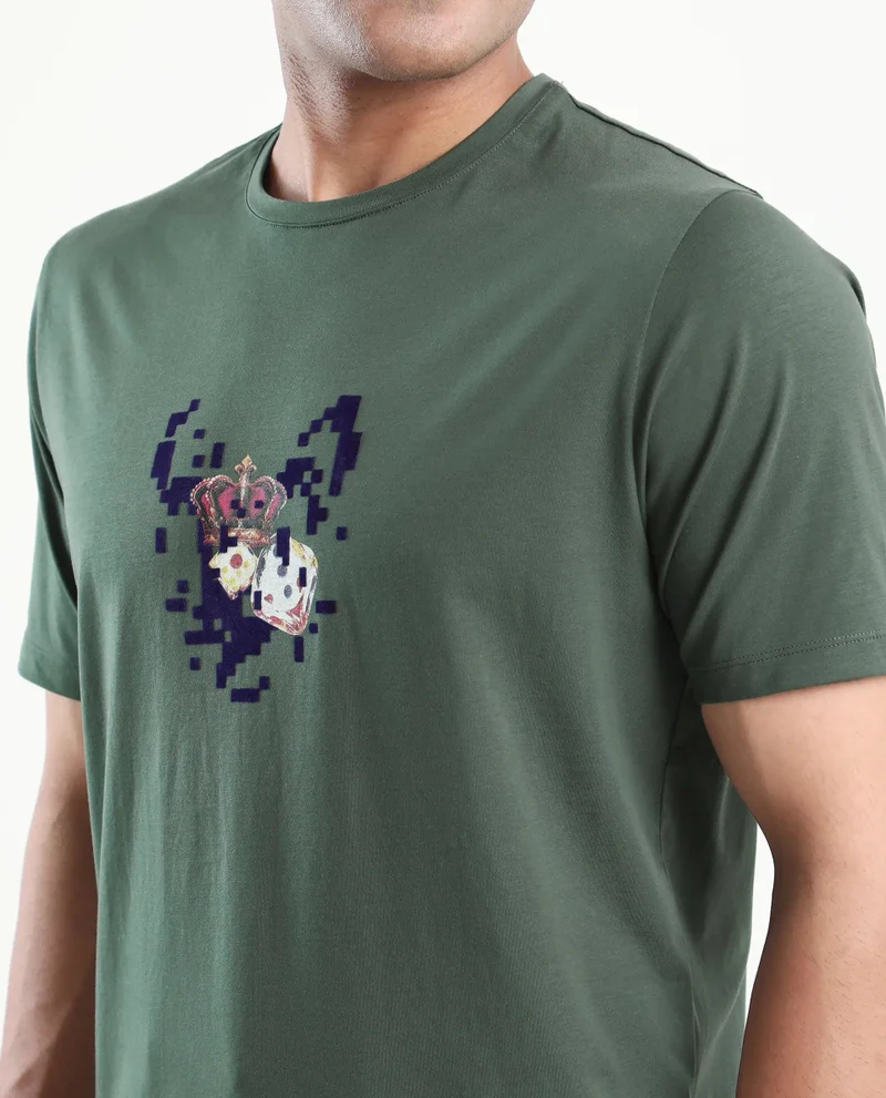 Rare Rabbit Men's Graphic Print Regular Fit T-Shirt
