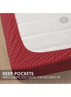Hotel Linen Klub KRUDE Stripe Microfiber Maroon Fitted Sheet -Queen 150 x 200 cm  - Image 4