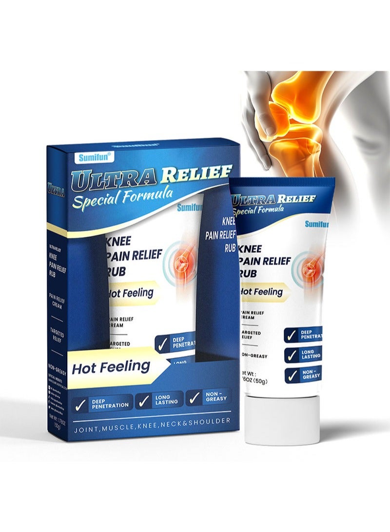 Sumifun Knee Pain Relief Rub，Ultra Relief Special Formula，Hot Feeling，Joint Activities Throughout The Body，Relief Of Joint Pains For Knee，Back，Neck，Shoulder Pain（50g） - Image 1