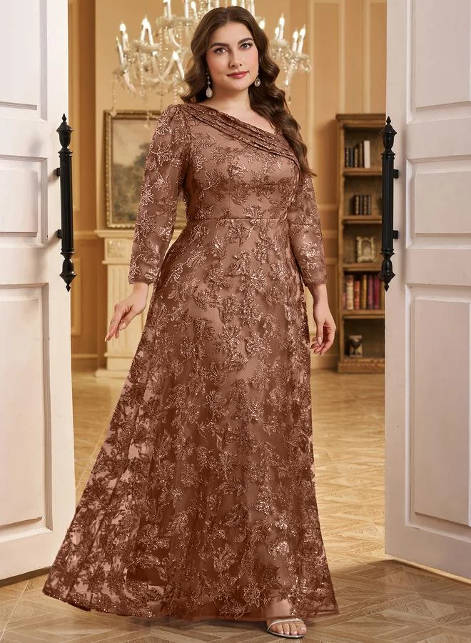 Supgir Plus long-sleeved embroidered evening dress