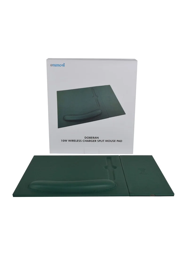 Memorii Mouse pad with wrist support | 2-in-1 mousepad with detachable and attachable 10W wireless charger pad, tech gift for men, boss, office corporate gifts (Dark Green)