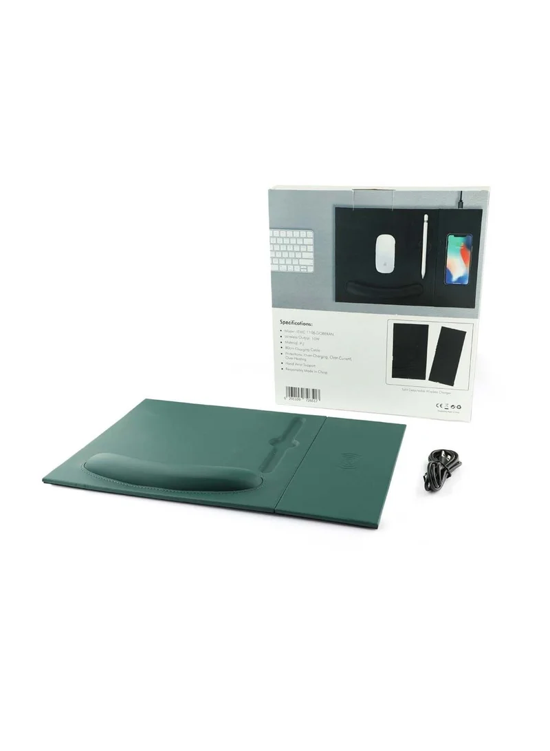 Memorii Mouse pad with wrist support | 2-in-1 mousepad with detachable and attachable 10W wireless charger pad, tech gift for men, boss, office corporate gifts (Dark Green)