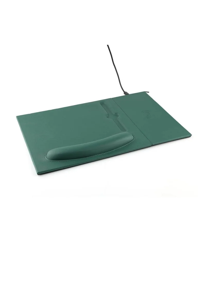 Memorii Mouse pad with wrist support | 2-in-1 mousepad with detachable and attachable 10W wireless charger pad, tech gift for men, boss, office corporate gifts (Dark Green)