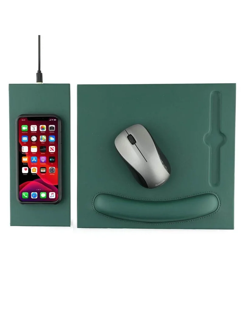 Memorii Mouse pad with wrist support | 2-in-1 mousepad with detachable and attachable 10W wireless charger pad, tech gift for men, boss, office corporate gifts (Dark Green)