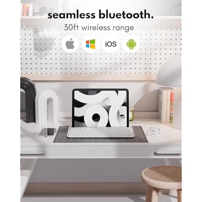 rayihni BLUETOOTH KEYBOARD FOR TABLET | WIRELESS KEYBOARD FOR IPAD MINI/AIR/MINI, IPHONE (MULTI-DEVICE, BUILT-IN STAND, RECHARGEABLE) EASY TO USE AND CUTE PORTABLE - WHITE - Image 2