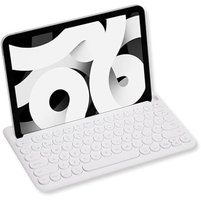 rayihni BLUETOOTH KEYBOARD FOR TABLET | WIRELESS KEYBOARD FOR IPAD MINI/AIR/MINI, IPHONE (MULTI-DEVICE, BUILT-IN STAND, RECHARGEABLE) EASY TO USE AND CUTE PORTABLE - WHITE - Image 1