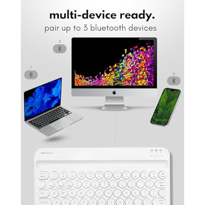 rayihni BLUETOOTH KEYBOARD FOR TABLET | WIRELESS KEYBOARD FOR IPAD MINI/AIR/MINI, IPHONE (MULTI-DEVICE, BUILT-IN STAND, RECHARGEABLE) EASY TO USE AND CUTE PORTABLE - WHITE - Image 3