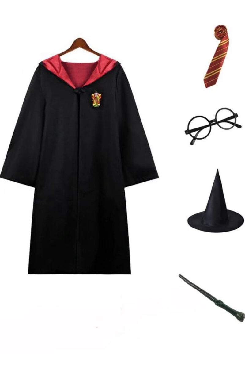 Harry Potter زي هاري بوتر 5 قطع: رداء، ربطة عنق، قبعة سحرية، نظارات، عصا سحرية! - Image 2