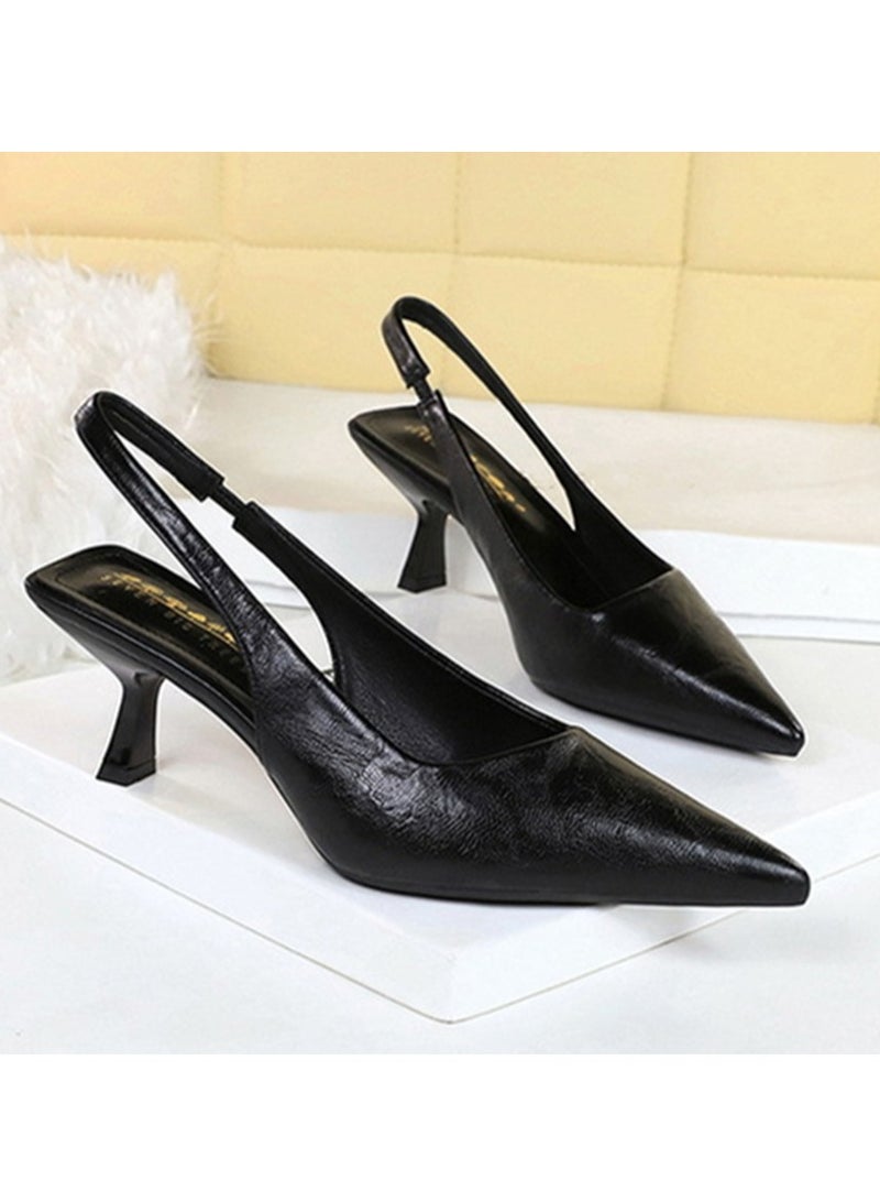 بيج تري المرأة مغلقة أشارت إصبع القدم كعب عالي مع أحزمة الكاحل ساندال مضخات أسود 6CM - Image 2