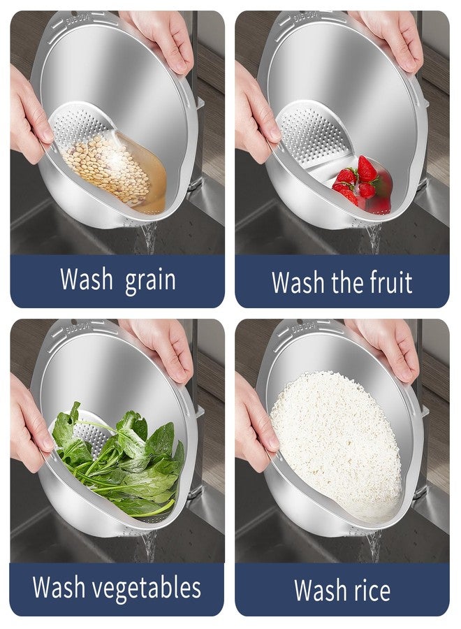 GIUOIDUORice Washer Strainer Bowl - 4-in-1 Washing Bowl for Quinoa, Stainless Steel Rinser With Side Drainers Small Colander for Cleaning Fruits, Vegetables, and Beans - Versatile Kitchen Tool - Image 2