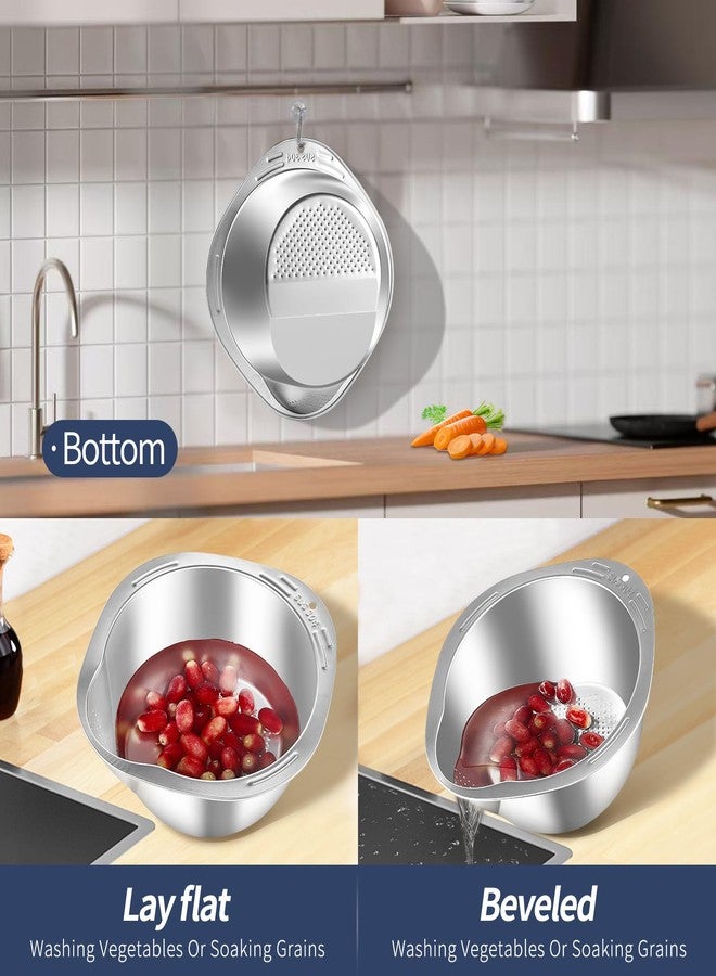 GIUOIDUORice Washer Strainer Bowl - 4-in-1 Washing Bowl for Quinoa, Stainless Steel Rinser With Side Drainers Small Colander for Cleaning Fruits, Vegetables, and Beans - Versatile Kitchen Tool - Image 4