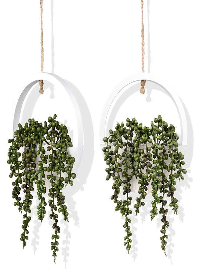 COM4SPORT 2PCS 12.2" Fake Hanging Plant, Succulent Wall Decor, Fake Plants Decor, String of Pearls in Pot with 8.3" Lanyard for House Indoor Outdoor Bedroom Wall Decor Aesthetic (White) - Image 1