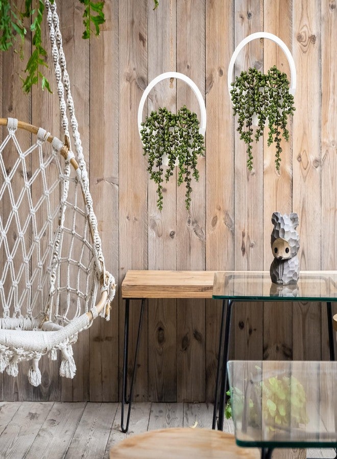 COM4SPORT 2PCS 12.2" Fake Hanging Plant, Succulent Wall Decor, Fake Plants Decor, String of Pearls in Pot with 8.3" Lanyard for House Indoor Outdoor Bedroom Wall Decor Aesthetic (White) - Image 2