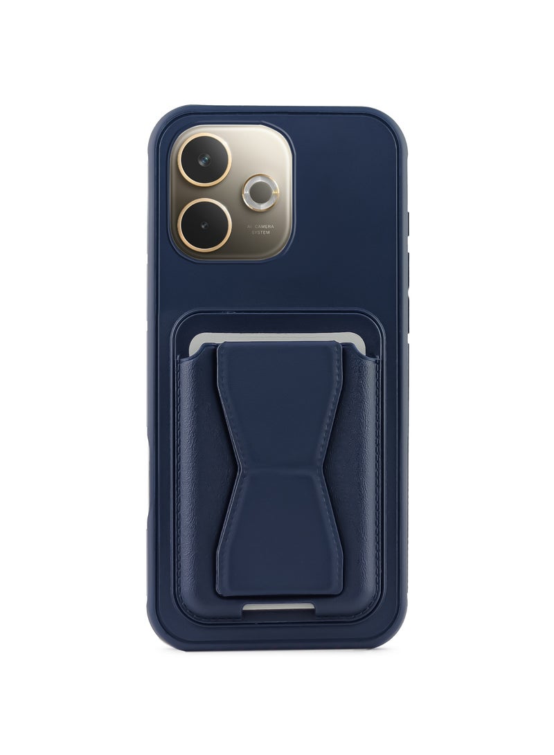 Leather back cover with card wallet Foldable Shockpoof Case compatible with Oppo A5 Pro (Blue)