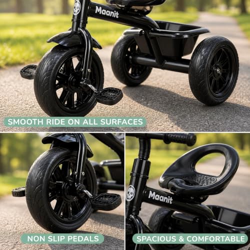 Maanit Kids Tricycle with Rear Basket | Comfortable Cushioned Seat | Baby Trike for Boys & Girls Ages 2 to 4 Years | Sturdy & Safe Tricycle - Image 4