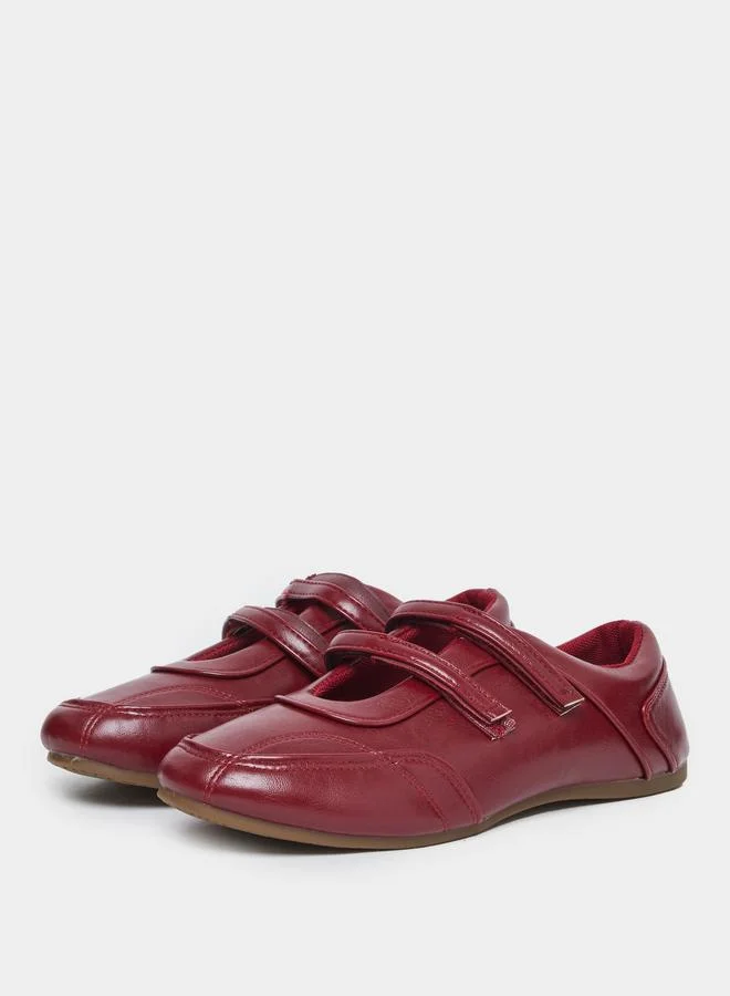 Styli Styli Burgundy Leather Look Two Straps Loafers