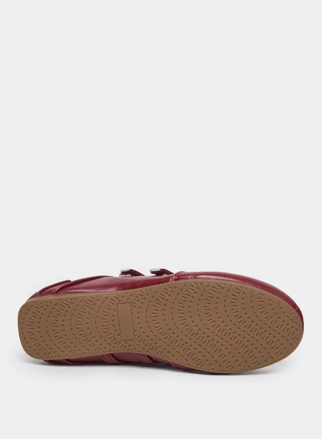 Styli Styli Burgundy Leather Look Two Straps Loafers