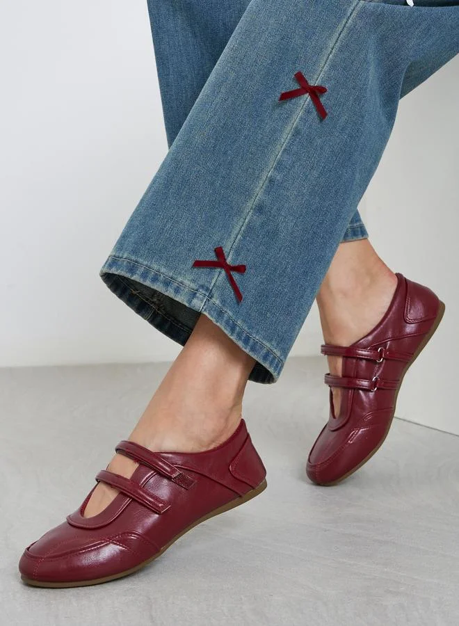 Styli Styli Burgundy Leather Look Two Straps Loafers