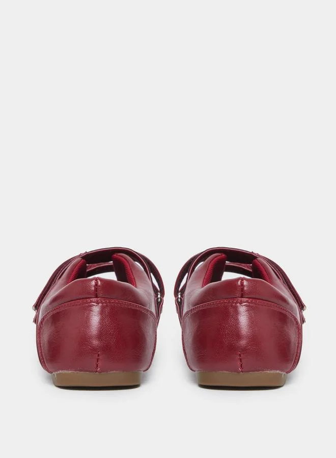 Styli Styli Burgundy Leather Look Two Straps Loafers