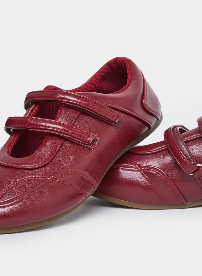 Styli Styli Burgundy Leather Look Two Straps Loafers