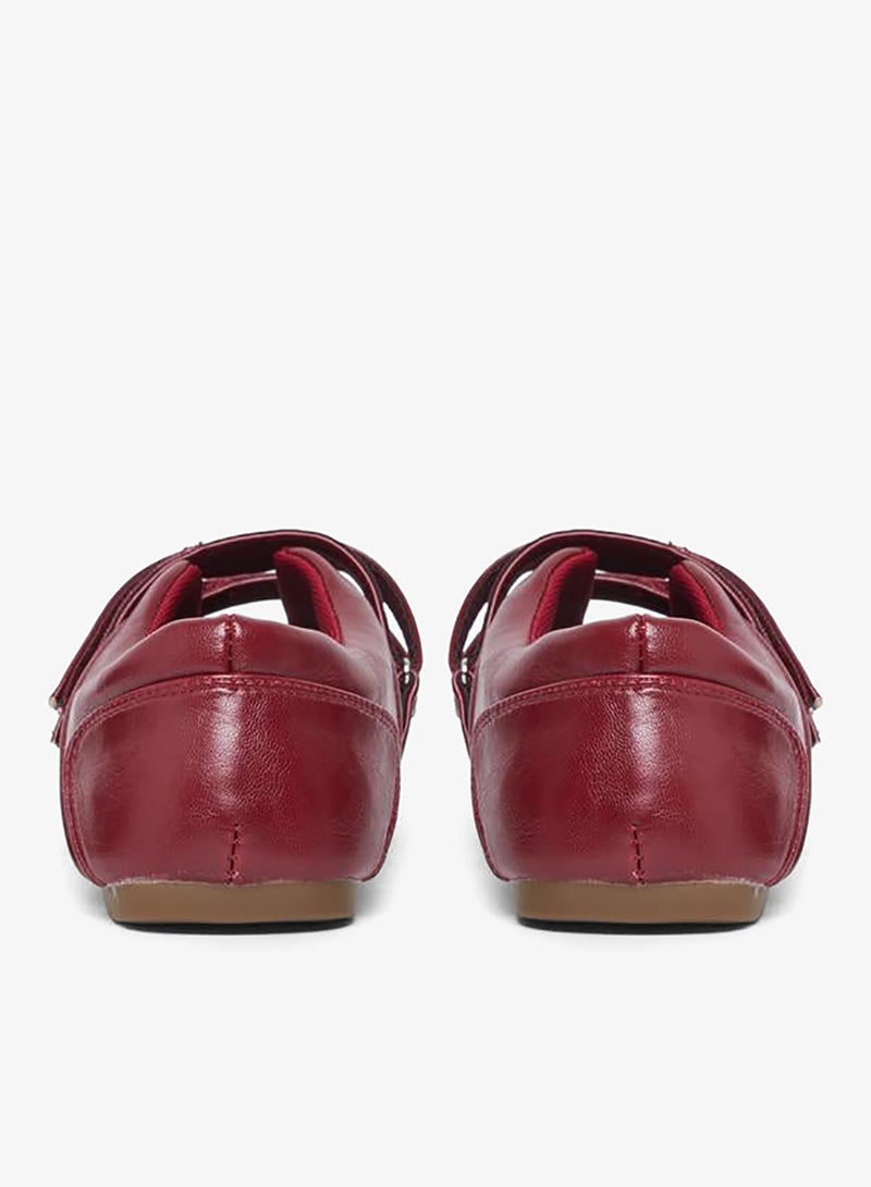 ستايلي اكتيف حذاء لوفر جلدي بنمط جلد بلون بورغندي بحزامين - Image 5