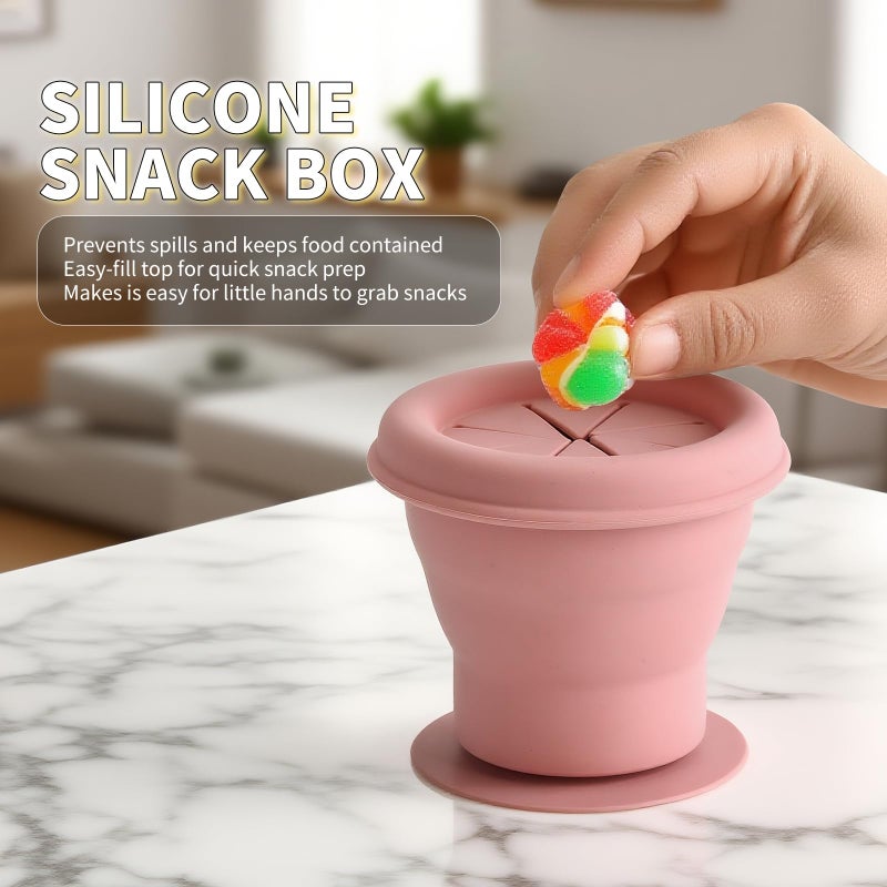Imagination Junction silicone snack container, snack cups for toddlers spill proof, Food Grade Silicone Cups, 3pcs, ï¼ˆPink, Light Pink, Grayï¼‰ - Image 2