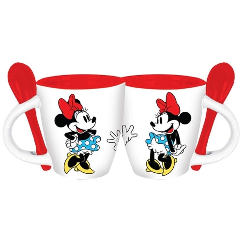 Disney Minnie Mouse Waves Espresso Mug wSpoon White Red