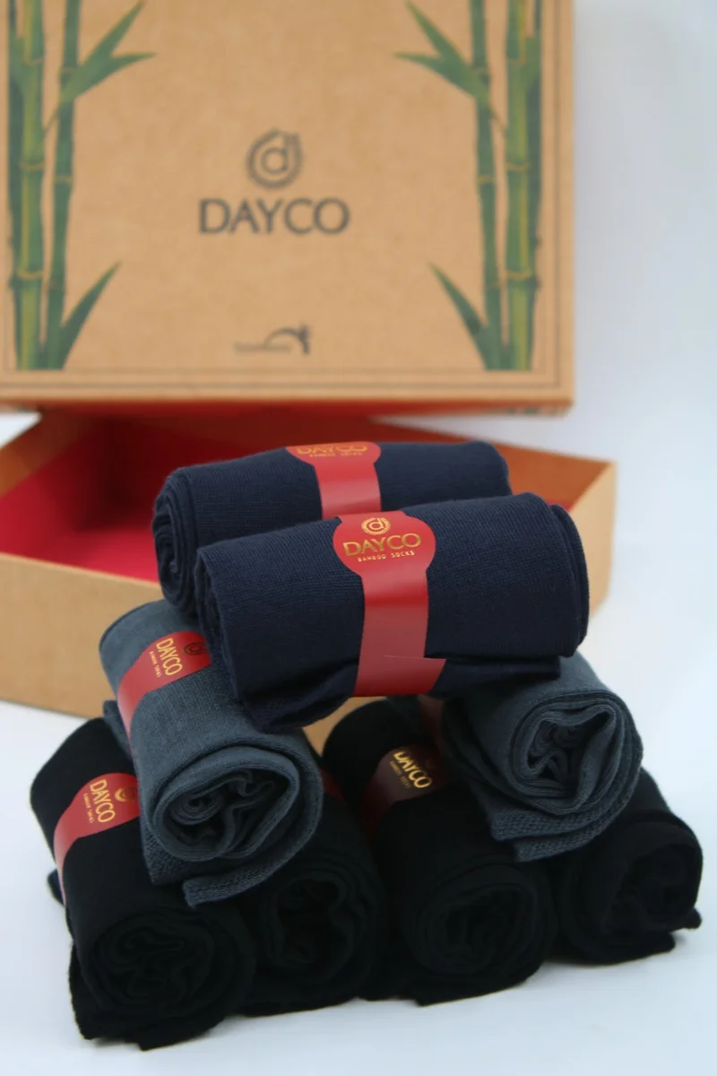 دايكو Premium Bamboo Summer Socks Set of 8 in Kraft Box (4 Black, 2 Navy Blue, 2 Smoked)