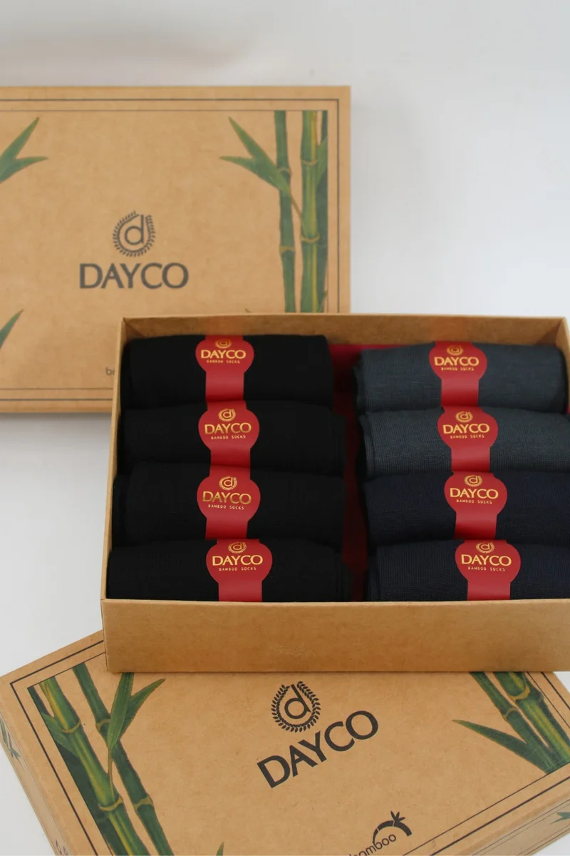 دايكو Premium Bamboo Summer Socks Set of 8 in Kraft Box (4 Black, 2 Navy Blue, 2 Smoked)